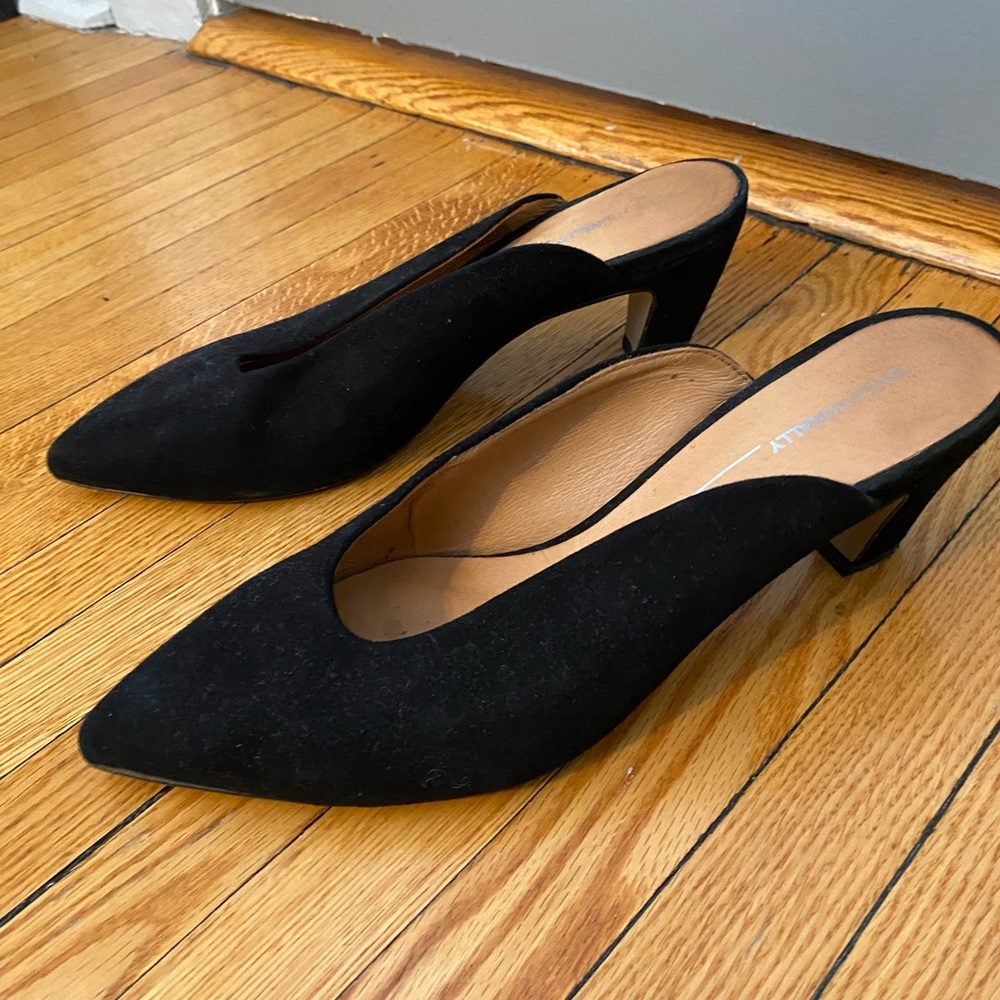 Intentionally Blank — Black Suede Kitten-Heel Mules 8